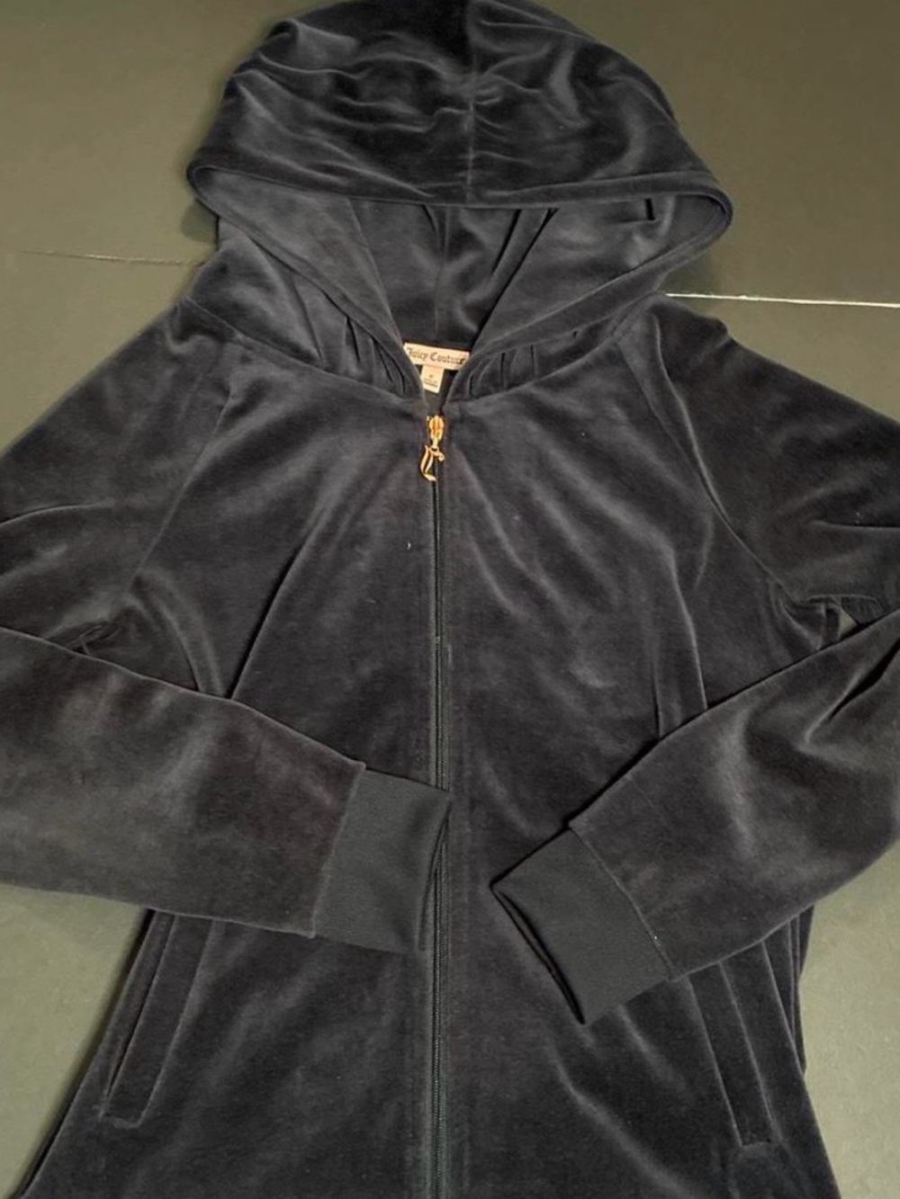 Juicy Couture Black Velour Zip Jacket with Gold Zip Pull